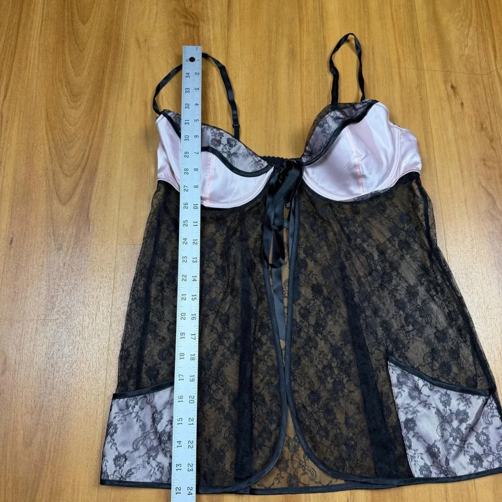 Victoria's Secret Black‎ Pink Lace Underwire Babydoll Chemise Lingerie 36D 03-15